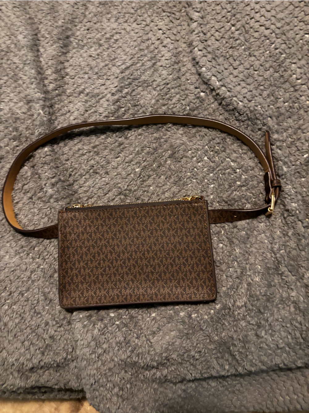 Michael Kors brown signature logo belt bag featuring